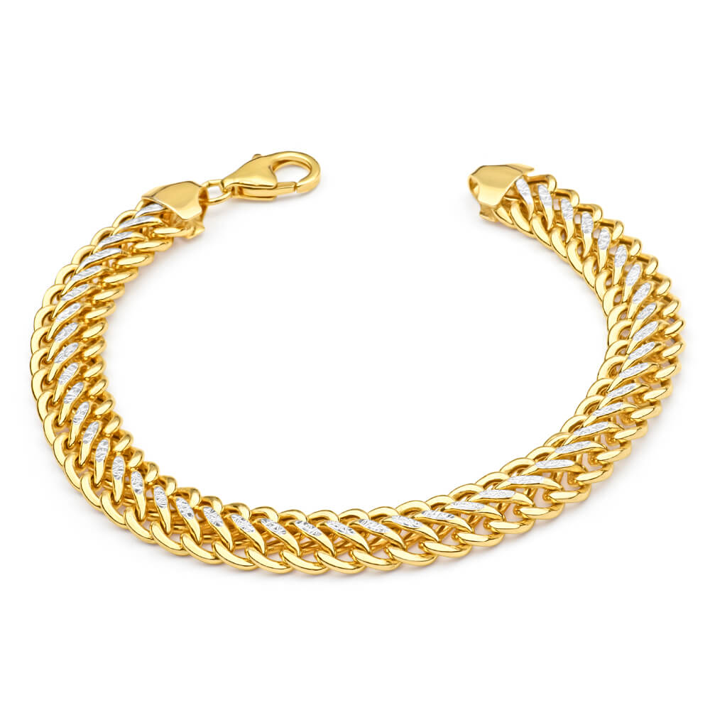 9ct Yellow & White Gold Fancy Link Chain Bracelet