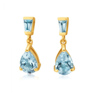 9ct Yellow Gold Blue Topaz Drop Earrings