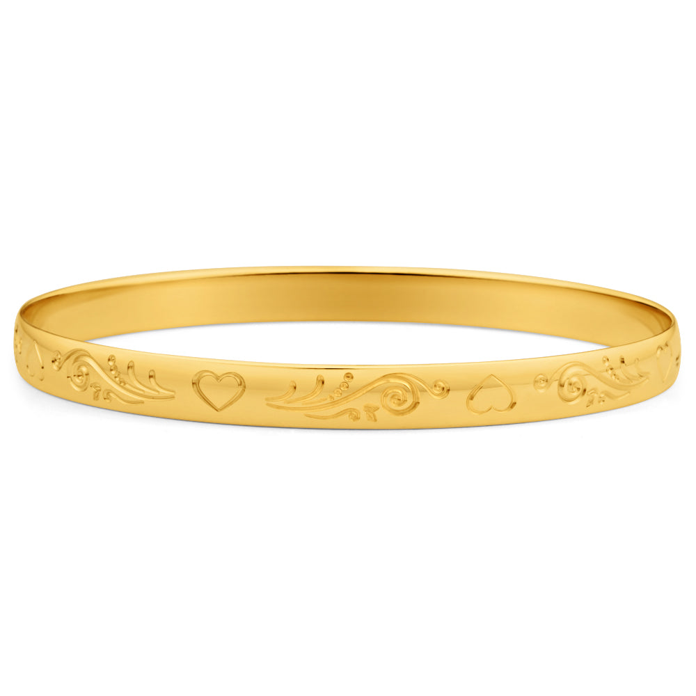 14K Yellow Gold Estate Engraved Bangle Bracelet – Long's Jewelers
