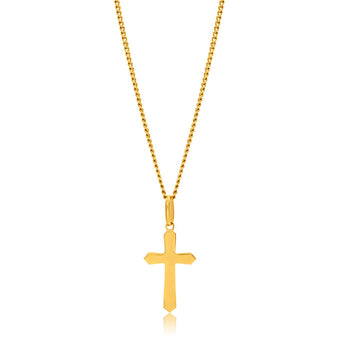 9ct Yellow Gold Plain & Diamond Cut 17mm Cross Pendant