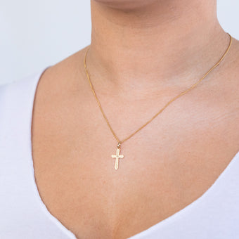 9ct Yellow Gold Plain & Diamond Cut 17mm Cross Pendant