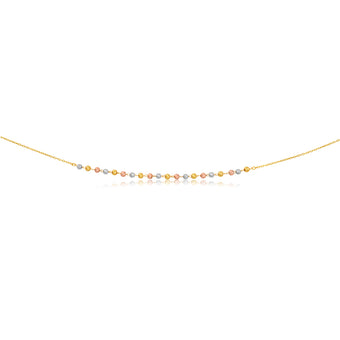 9ct 3-Tone Yellow White Rose Gold Beaded 27cm Anklet