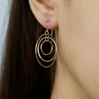 9ct Two-Tone Gold 3x Circle Hook Drop Earrings