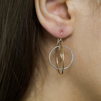 9ct Two-Tone Gold 3x Circle Hook Drop Earrings