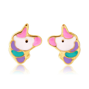 9ct Yellow Gold Unicorn Stud Earrings