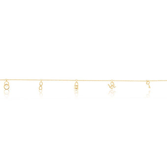 9ct Yellow Gold Six Charm 27cm Anklet