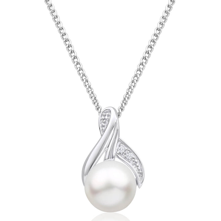 9ct White Gold Freshwater Pearl and Diamond Pendant