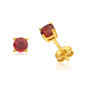 9ct Yellow Gold Garnet 4mm Stud Earrings