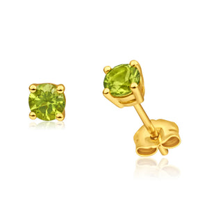 9ct Yellow Gold Peridot 4mm Stud Earrings