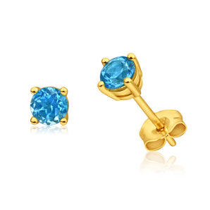 9ct Yellow Gold Blue Topaz 4mm Stud Earrings