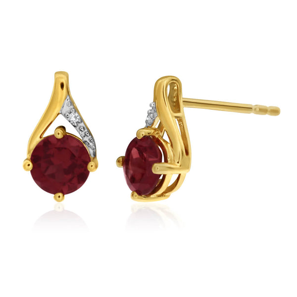 Garnet Yellow Gold Coated Tulip Stud Earrings | Brilliyond Jewellery