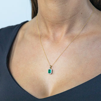 9ct Yellow Gold Natural Emerald and Diamond Pendant with 45cm Chain