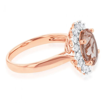 9ct Rose Gold 2.30 Carat Morganite and 1/2 Carat Diamond Ring