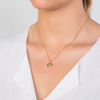 9ct Yellow Gold Peridot and Diamond Heart Pendant