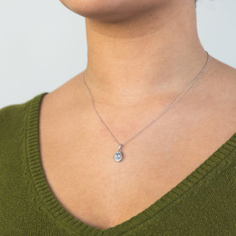 9ct White Gold 7x5mm 0.65ct Aquamarine and 0.15ct Diamond Pear Pendant on 45cm Chain