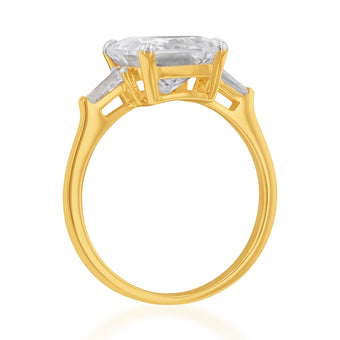 9ct Yellow Gold Emerald Cut and Baguette Zirconia Fancy Ring