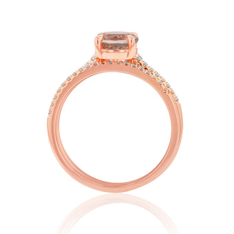 9ct Rose Gold 1.20ct Morganite Round and Diamond 2 Ring Bridal Set