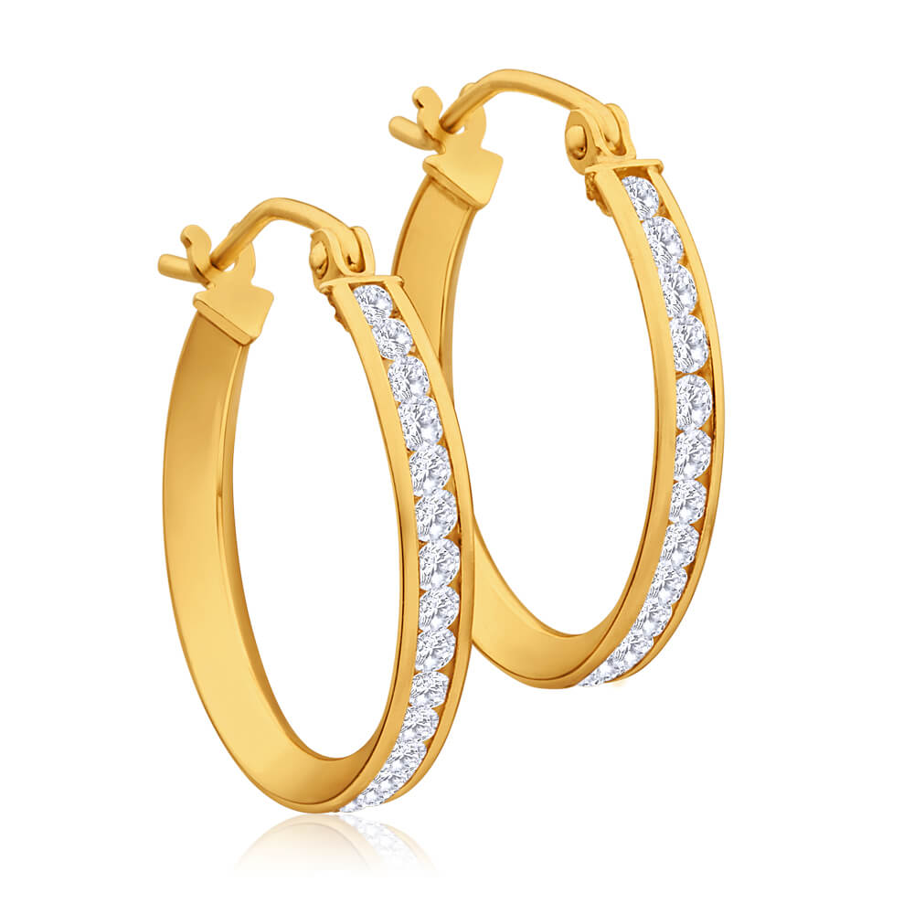 9ct Yellow Gold Silver Filled Cubic Zirconia 18mm Hoop Earrings ...