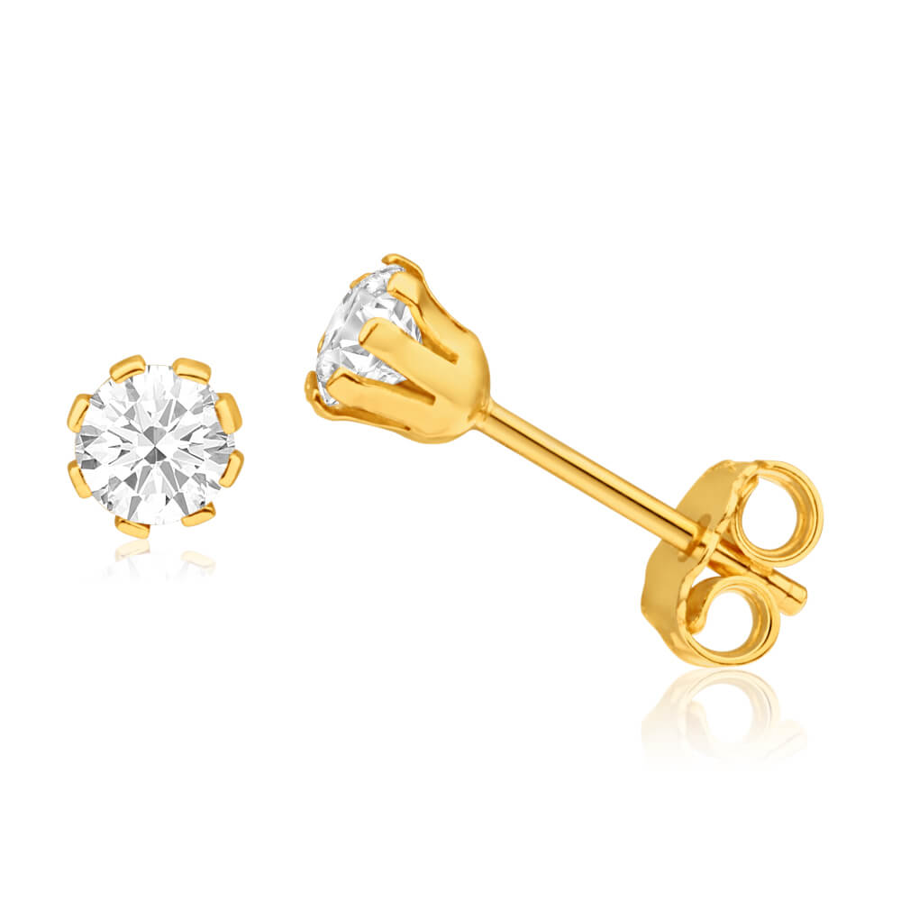 9ct Yellow Gold Silver Filled Cubic Zirconia 4mm Stud Earrings – Shiels ...