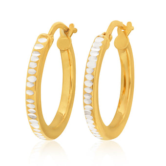 9ct Yellow Gold Silver Filled 15mm Diamond Cut Hoop Earrings