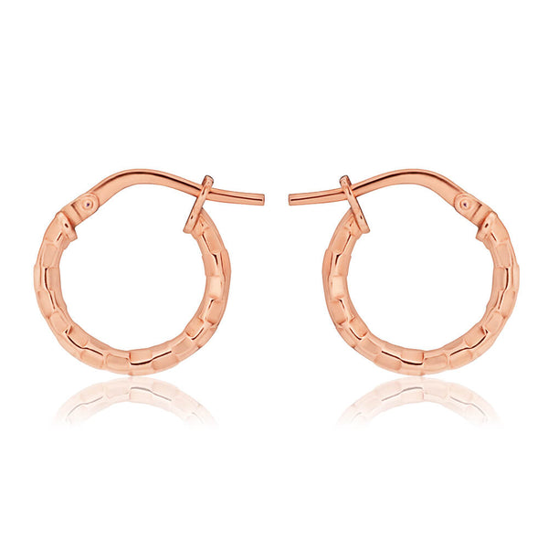 9ct Stunning Rose Gold Silver Filled Fancy Diamond Cut Hoop Earrings Shiels Jewellers