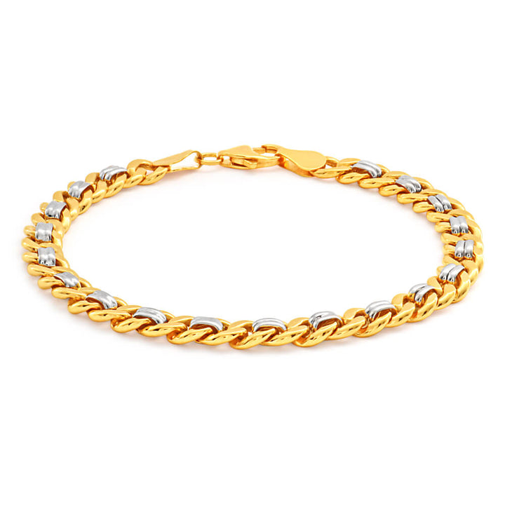 9ct Yellow and White Gold Silver Filled Curb 19cm Bracelet