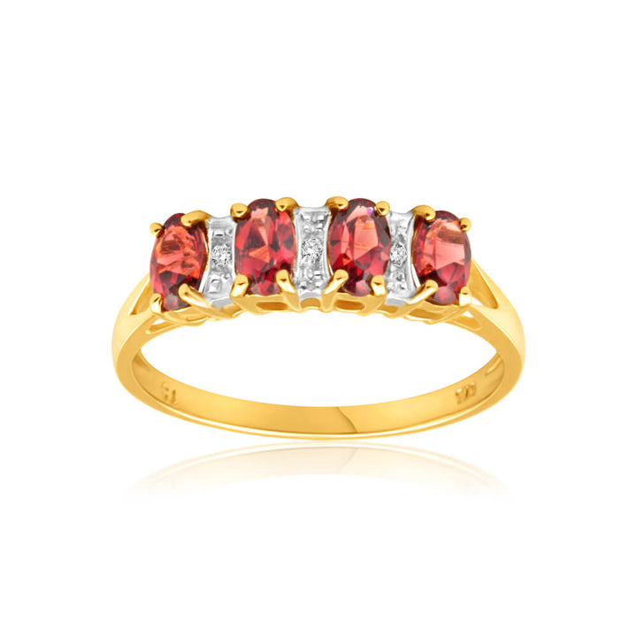 9ct Charming Yellow Gold Diamond + Garnet Ring