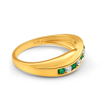 9ct Yellow Gold Created Emerald + Diamond Cross Over Ring