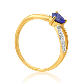 9ct Charming Yellow Gold Created Sapphire + Diamond Ring