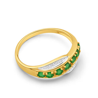 9ct Elegant Yellow Gold Diamond + Emerald Ring