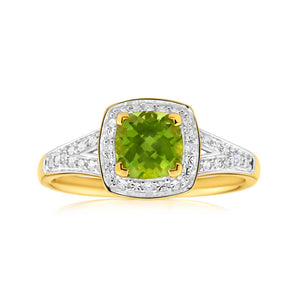 9ct Yellow Gold Diamond + Peridot Ring