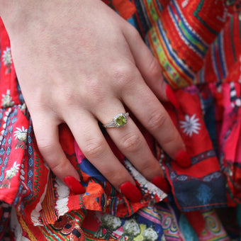 9ct Yellow Gold Diamond + Peridot Ring