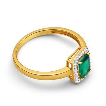 9ct Yellow Gold Created Emerald + Diamond Ring