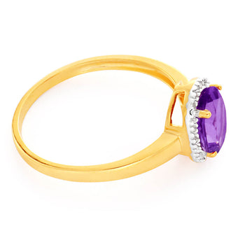 9ct Yellow Gold & White Gold Amethyst and Diamond Ring