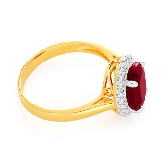 9ct Yellow Gold Diamond + Natural Enhanced/Heat Treated Ruby Ring