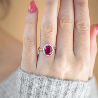 9ct Yellow Gold Diamond + Natural Enhanced/Heat Treated Ruby Ring