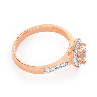 9ct Rose Gold 0.60 Carat 7x5mm Morganite and Diamond 0.20ct Ring