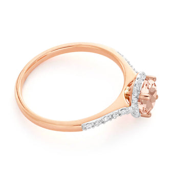 9ct Rose Gold Morganite 6mm and Diamond Halo 0.14ct Ring