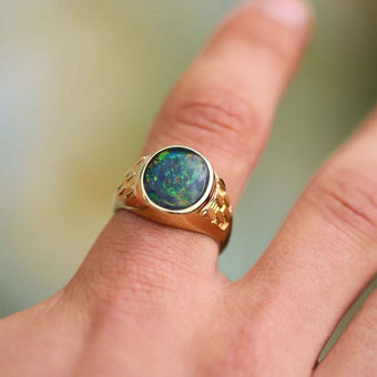 9ct Yellow Gold Triplet Opal Gents Ring