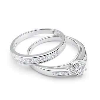 9ct White Gold 2 Ring Bridal Set With 16 Diamonds Totalling 0.5 Carats