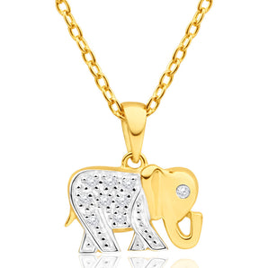 9ct Yellow Gold Diamond Elephant Pendant- Elephants Symbolise Good Luck