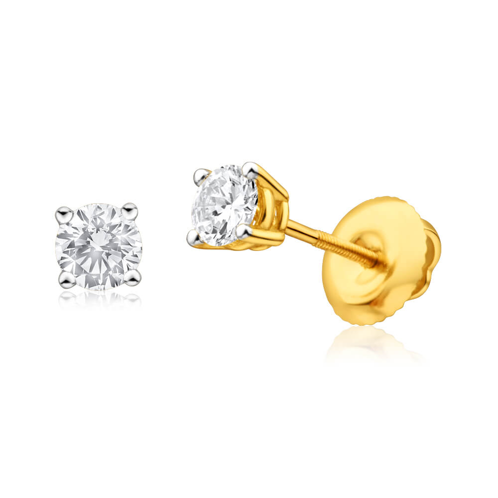 18ct Yellow Gold Screwback Stud Earrings With 0.5 Carats Of Diamonds ...