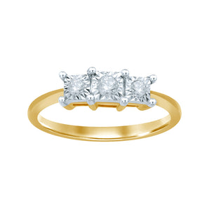 9ct Yellow Gold Diamond Trilogy Ring with 3 Brilliant Diamonds in Disc Setting