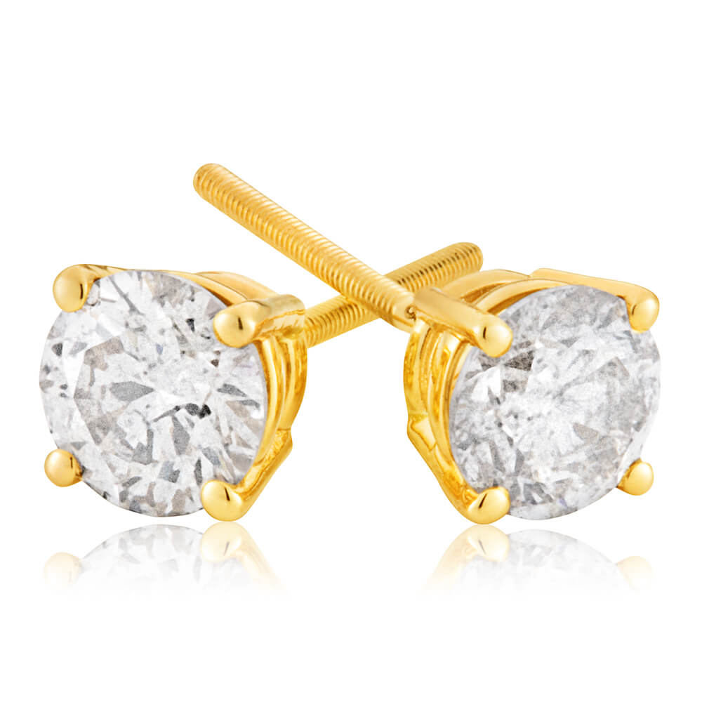 14ct Yellow Gold Diamond Stud Earrings with Appoximately 1 Carat of Di ...