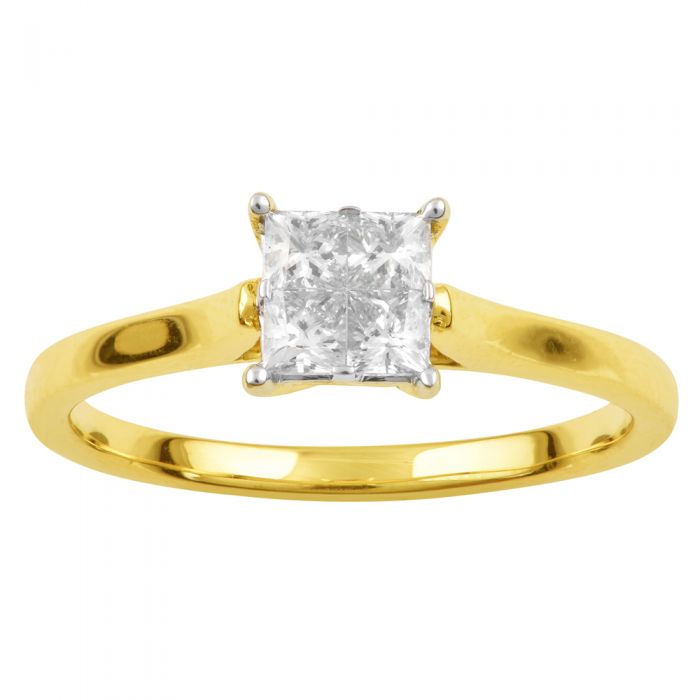 SEAMLESS LOVE 9ct Yellow Gold Princess Cut Ring with 1/2 Carat of Diam ...