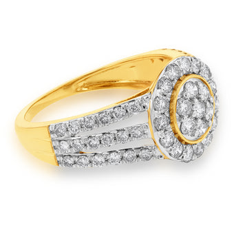 9ct Yellow Gold 1 Carat Diamond Round Shape Cluster Ring