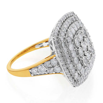 Sterling Silver and 9ct Yellow Gold 3 Carat Diamond Cluster Ring