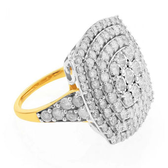 Sterling Silver and 9ct Yellow Gold 4 Carat Diamond Cluster Ring