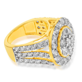 9ct Yellow Gold 4 Carat Diamond Round Shape Cluster Ring