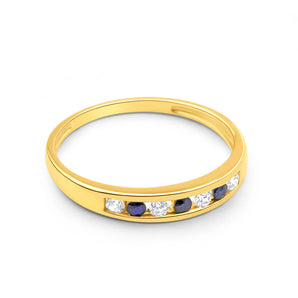 9ct Yellow Gold Natural Sapphire and Cubic Zirconia Channel Set Ring